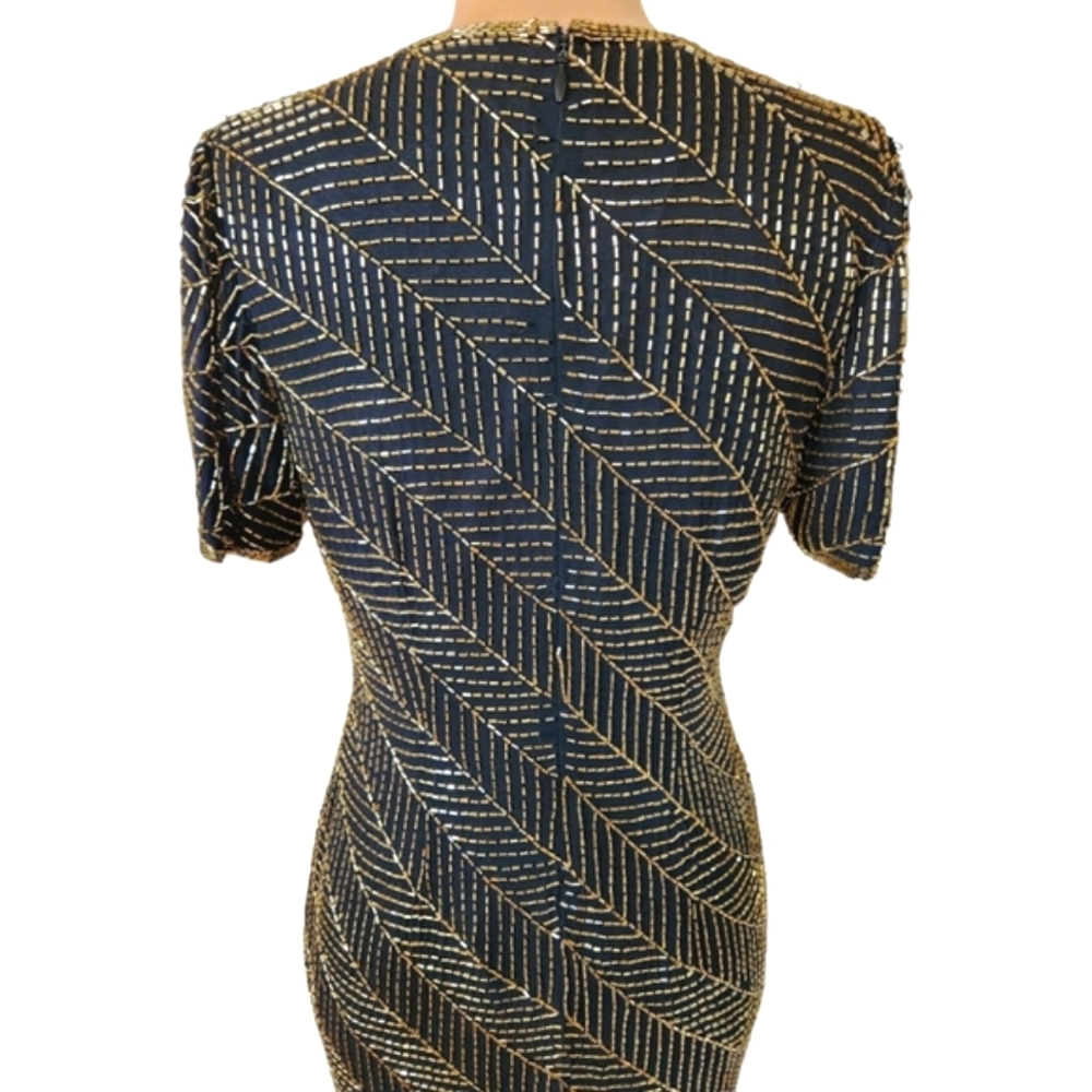 A.J. BARI Vintage 1980s Silk Beaded Sheath Dress - Size 10 - Picture 11 of 14